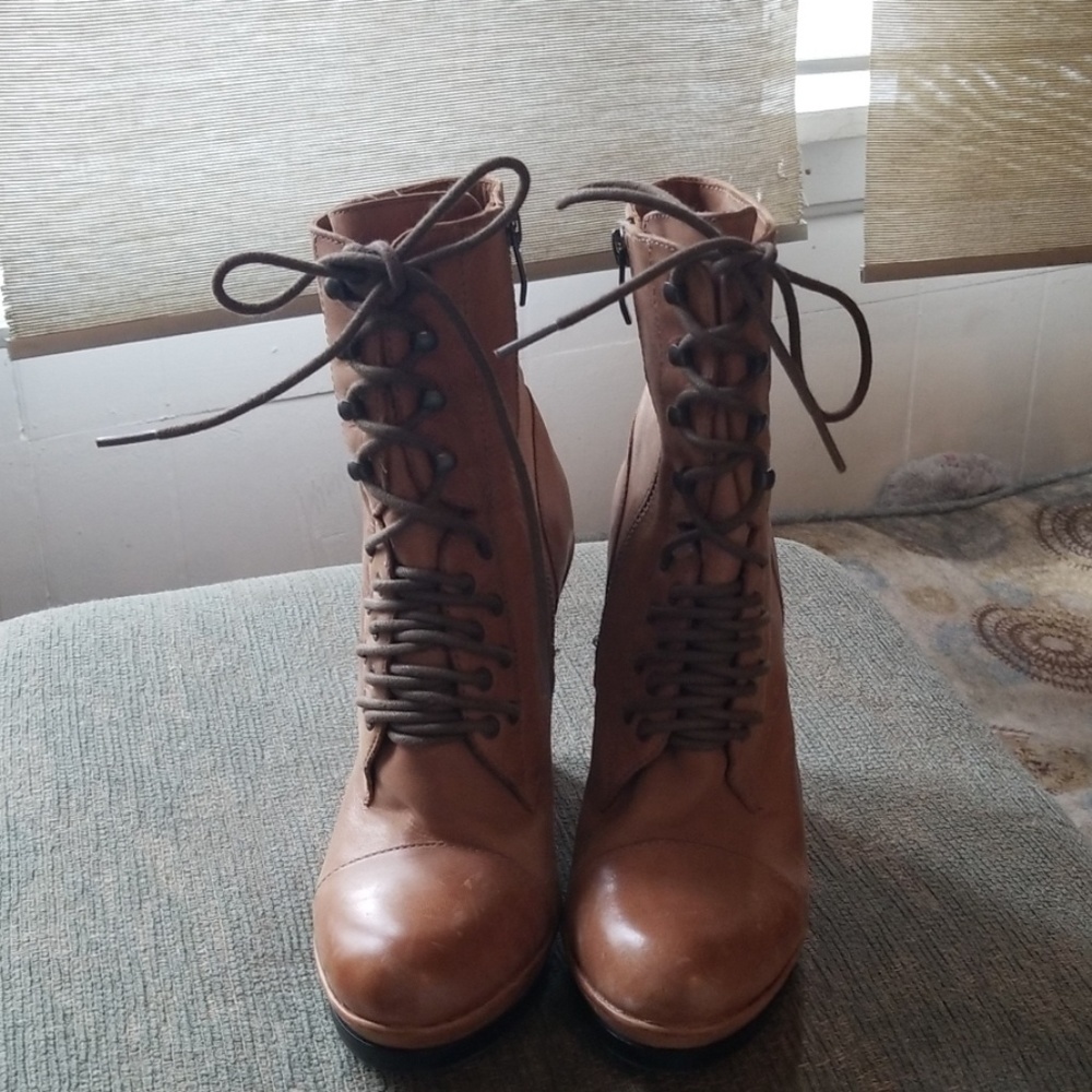 Vince Camuto Brown Leather Laceup/Zipper boots